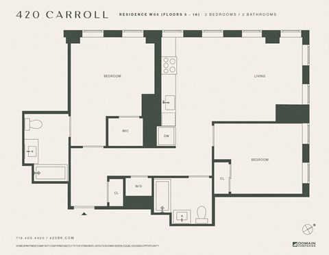 Floor plan for 2 beds, 2 baths, 967 sqft